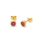 Gold Plated Sterling Silver Garnet CZ Rub Over 4mm Stud Earrings