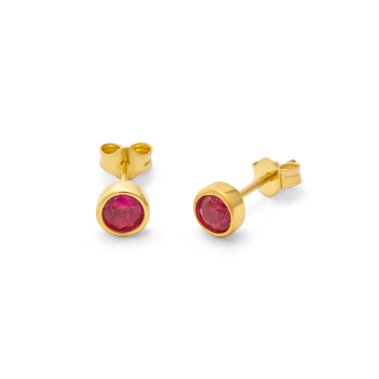 Gold Plated Sterling Silver Ruby CZ July 4mm Stud Earrings