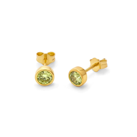 Gold Plated Sterling Silver Peridot CZ August 4mm Stud Earrings