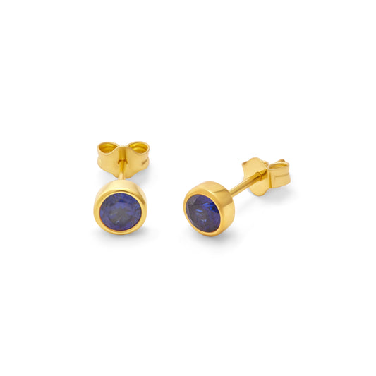 Gold Plated Sterling Silver Sapphire CZ Rub Over 4mm Stud Earrings