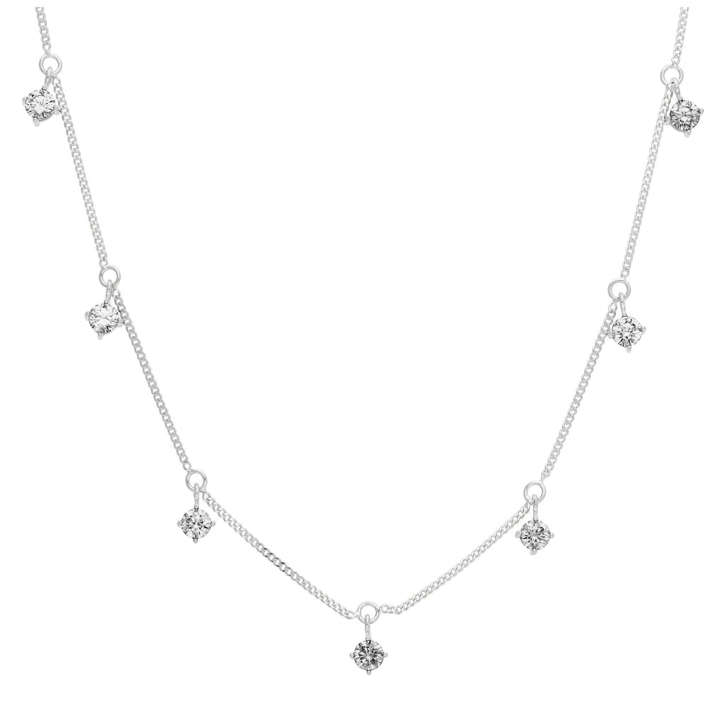Sterling Silver Multi CZ April Birthstone Necklace 16+2 Inch