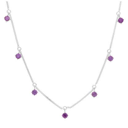 Sterling Silver Multi Amethyst CZ February Necklace 16+2 Inch