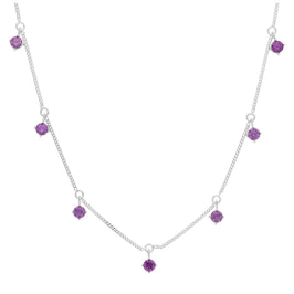 Sterling Silver Multi Amethyst CZ February Necklace 16+2 Inch