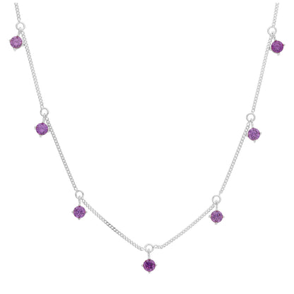 Sterling Silver Multi Amethyst CZ February Necklace 16+2 Inch