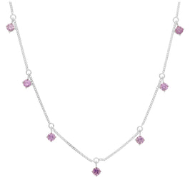 Sterling Silver Multi Alexandrite CZ June Necklace 16+2 Inch