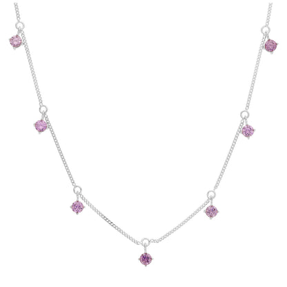 Sterling Silver Multi Alexandrite CZ June Necklace 16+2 Inch
