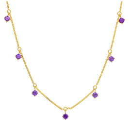 Gold Plated Sterling Silver Multi Amethyst CZ Necklace 16+2 Inch