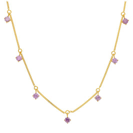 Gold Plated Sterling Silver Multi Alexandrite CZ Necklace 16+2 Inch
