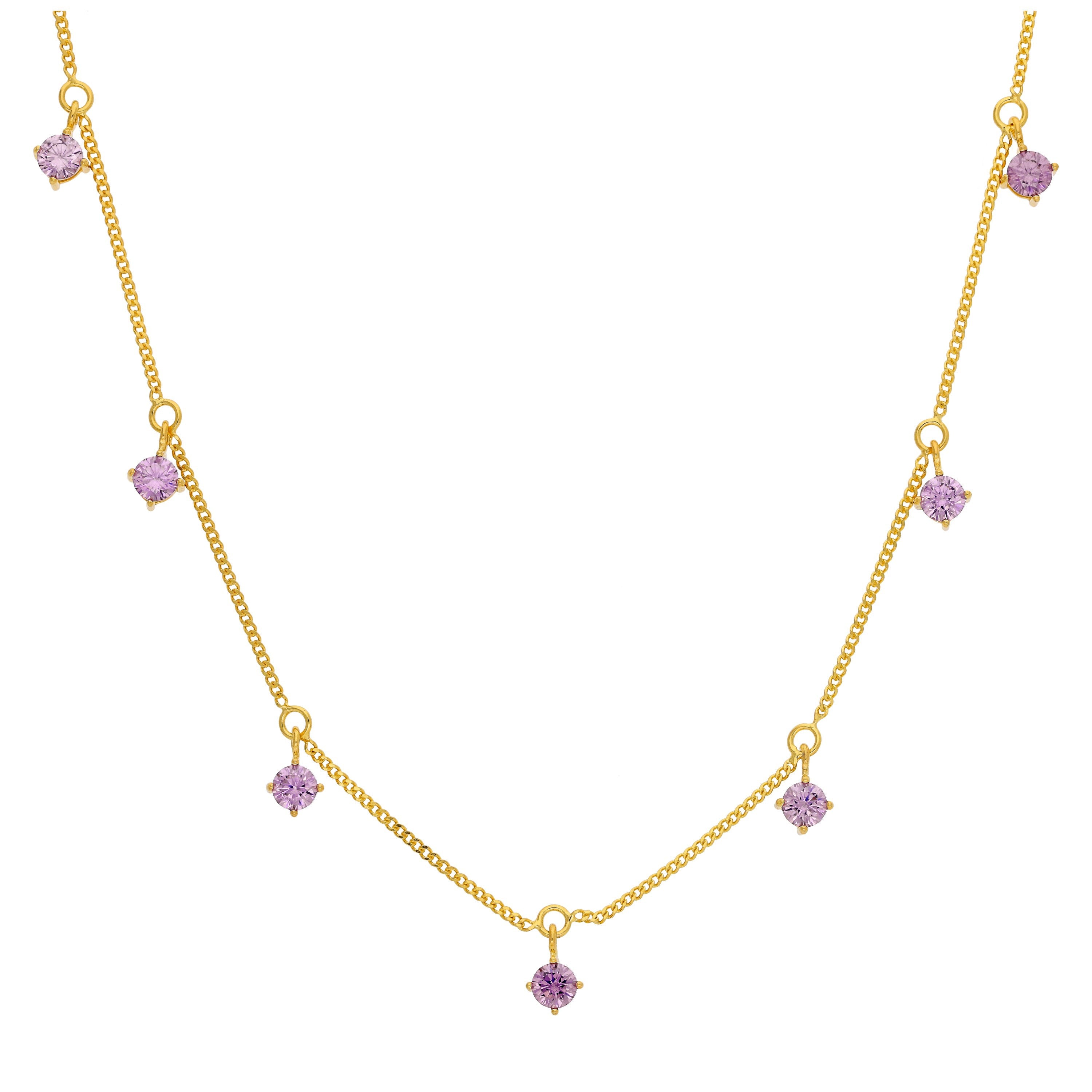 Gold Plated Sterling Silver Multi Alexandrite CZ Necklace 16+2 Inch