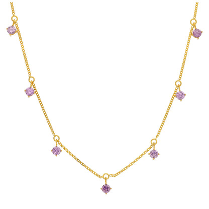 Gold Plated Sterling Silver Multi Alexandrite CZ Necklace 16+2 Inch