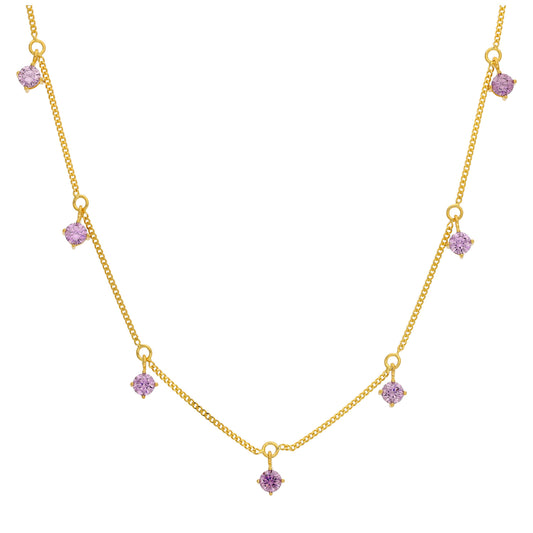 Gold Plated Sterling Silver Multi Alexandrite CZ Necklace 16+2 Inch