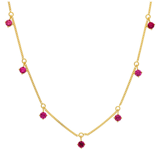 Gold Plated Sterling Silver Multi Ruby CZ July Necklace 16+2 Inch
