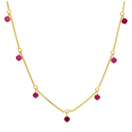 Gold Plated Sterling Silver Multi Ruby CZ July Necklace 16+2 Inch