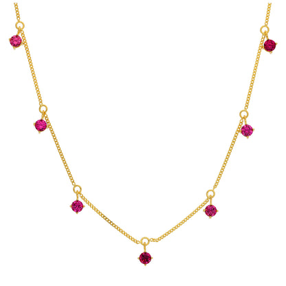 Gold Plated Sterling Silver Multi Ruby CZ July Necklace 16+2 Inch