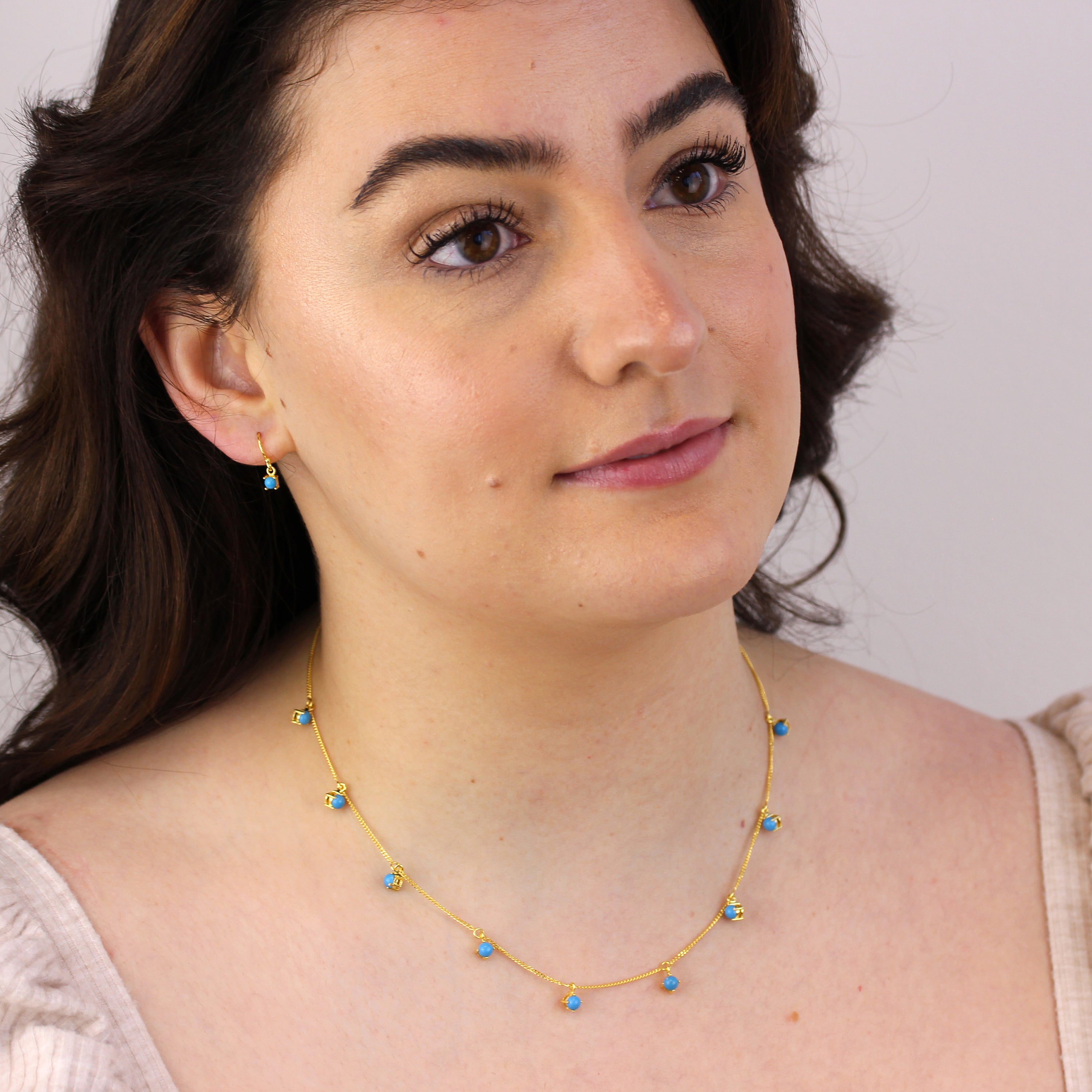 Gold Plated Sterling Silver Multi Turquoise CZ December Necklace