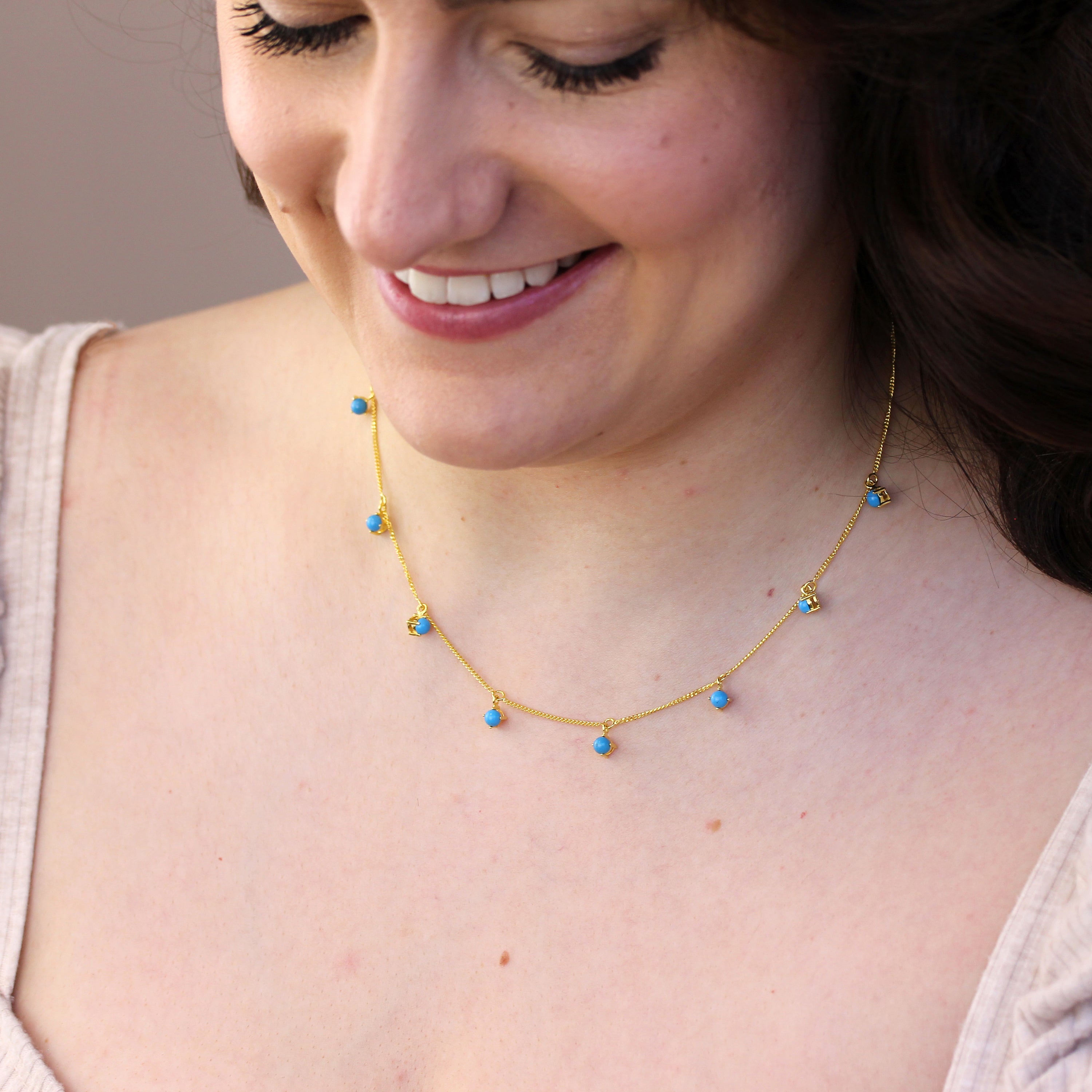 Gold Plated Sterling Silver Multi Turquoise CZ December Necklace