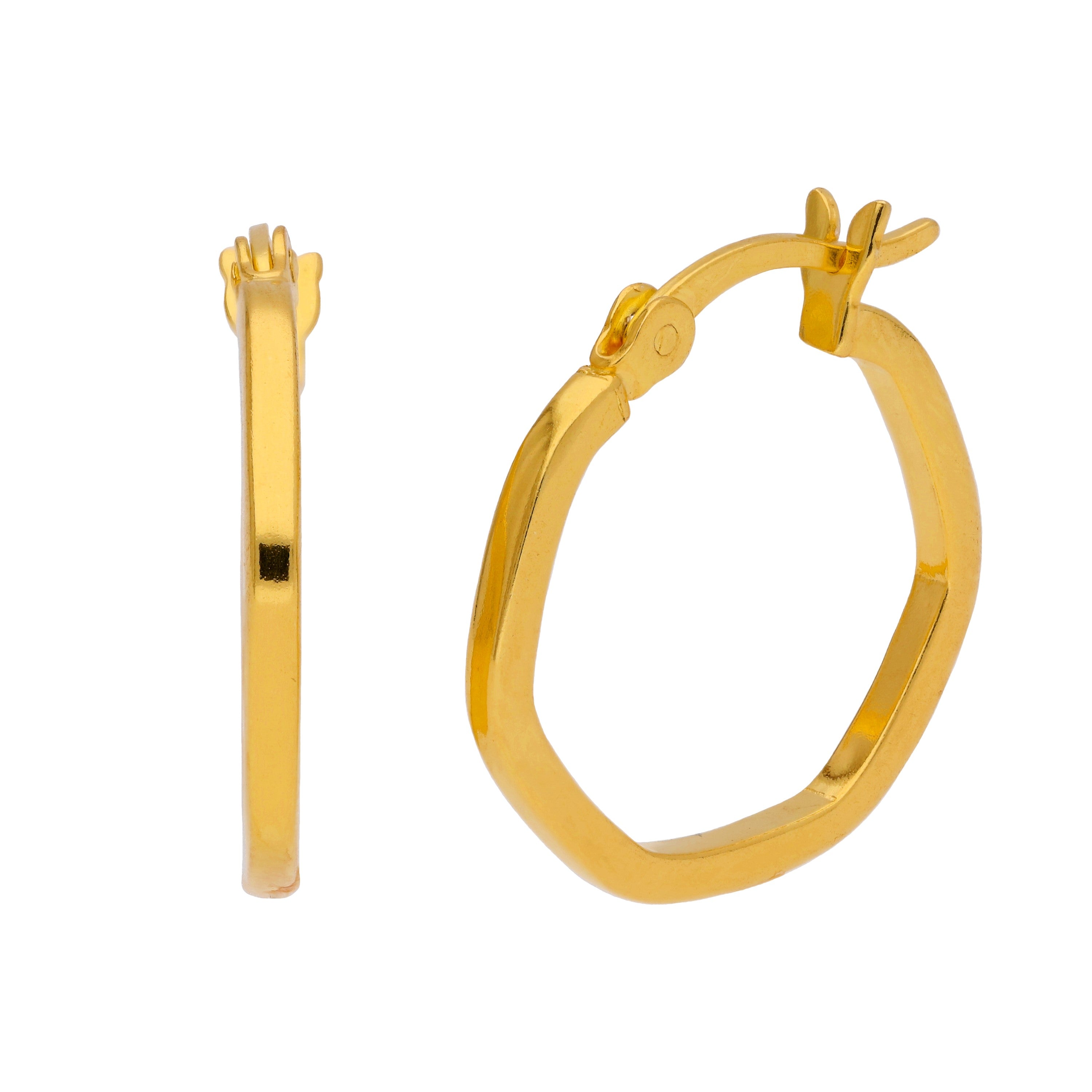 Gold Plated Sterling Silver 18mm Hexagonal Hoop Earrings