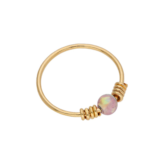 9ct Gold Spring Coil Pink Opal Stone 10mm 22Ga Nose Ring
