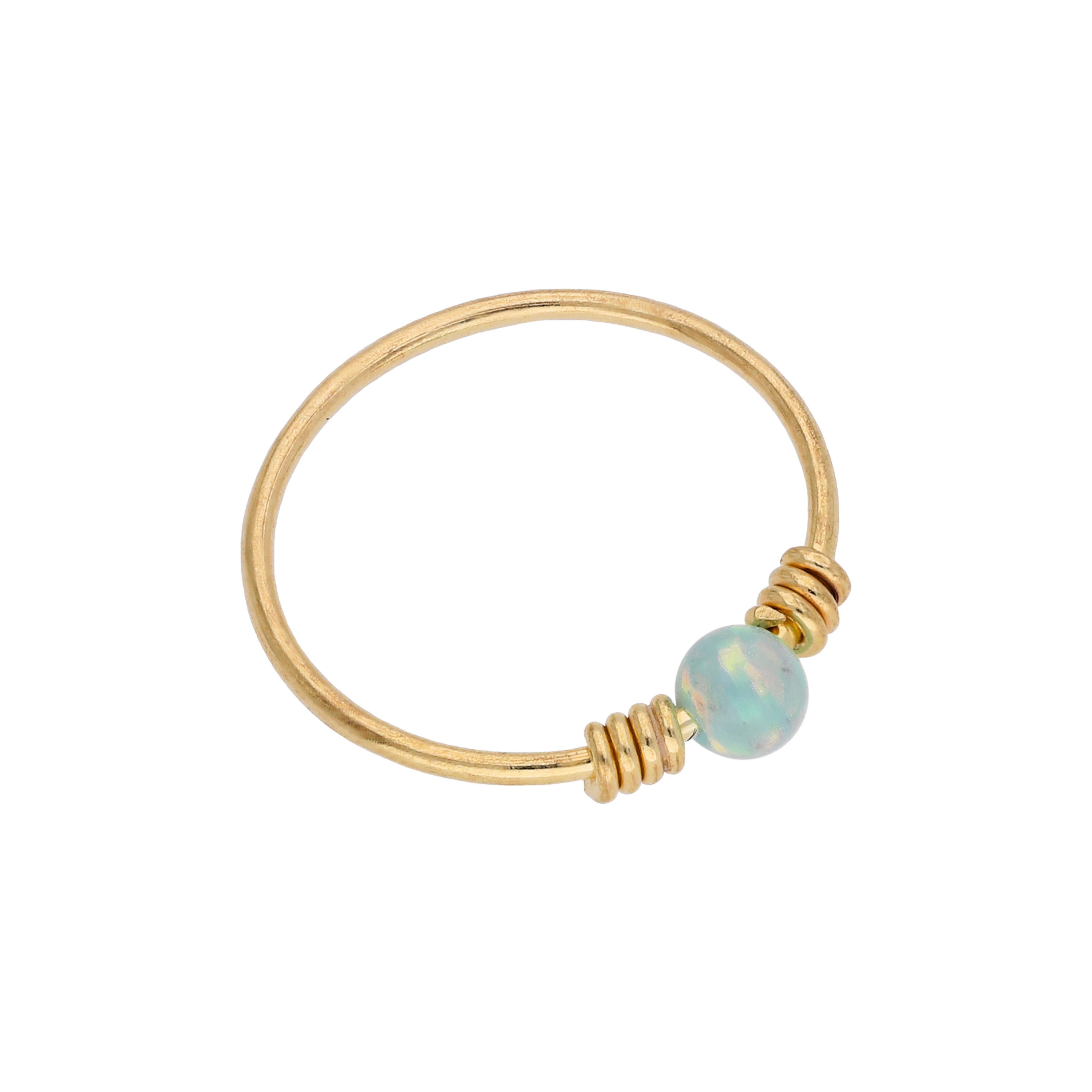 9ct Gold Spring Coil Light Green Opal 10mm 22Ga Nose Ring