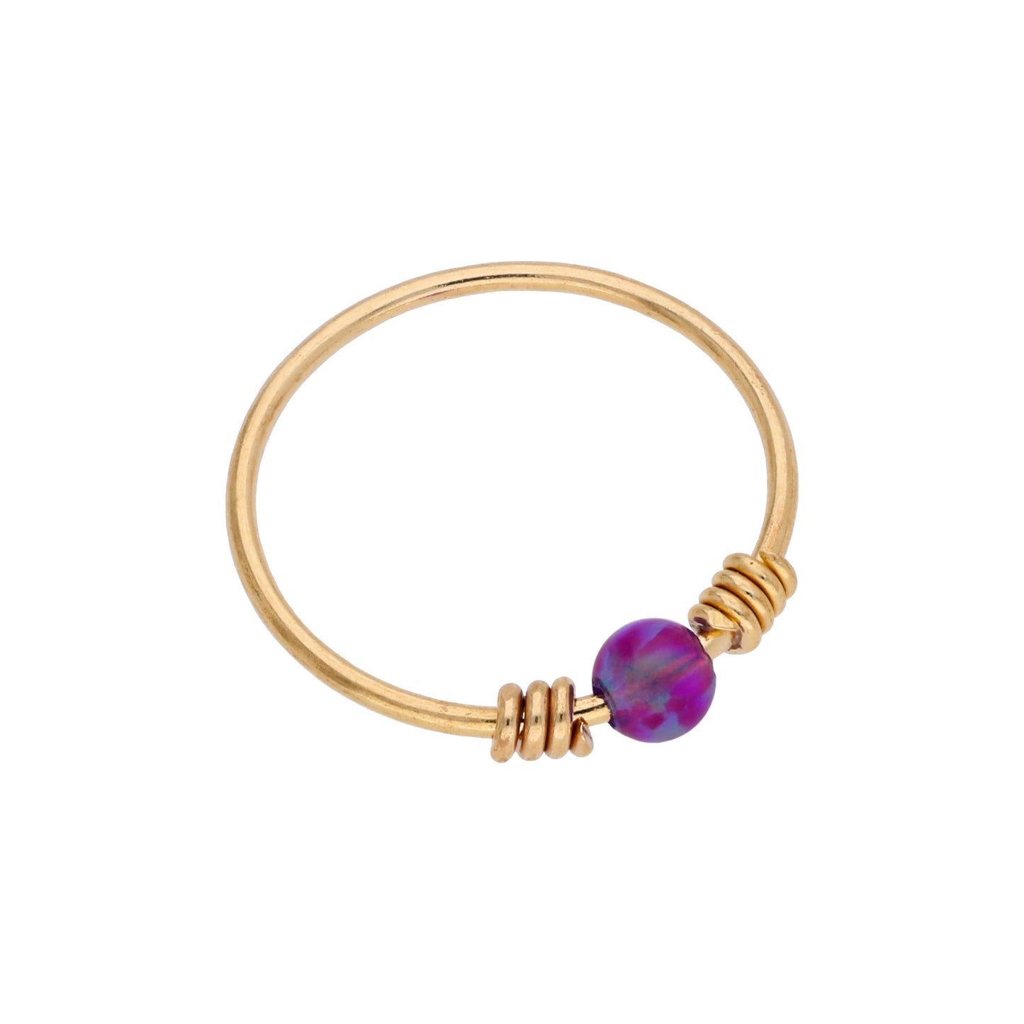 9ct Gold Spring Coil Purple Opal Stone 10mm 22Ga Nose Ring