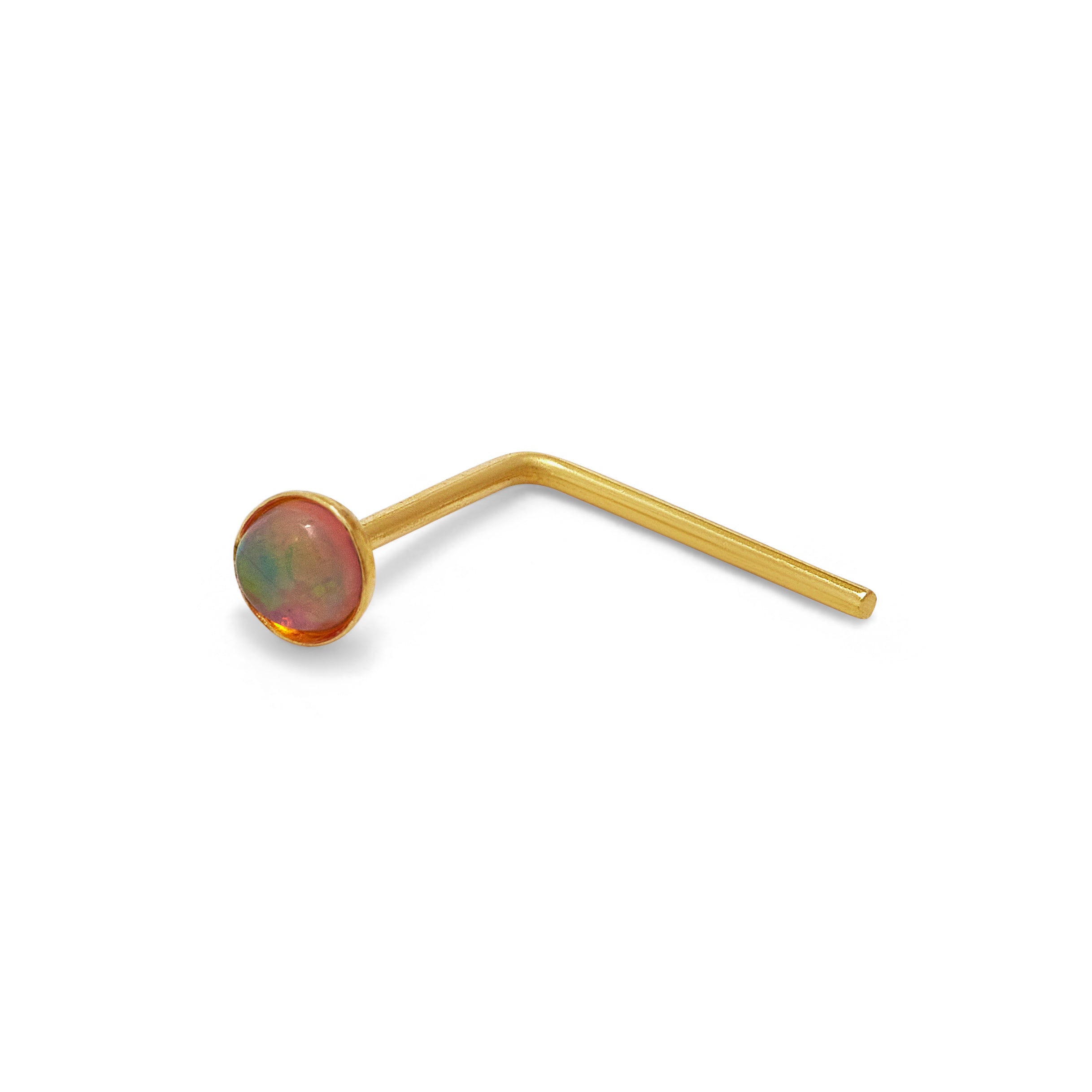 9ct Gold Pink Opal Stone L-Shaped 22Ga Nose Stud