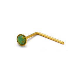 9ct Gold Green Opal Stone L-Shaped 22Ga Nose Stud
