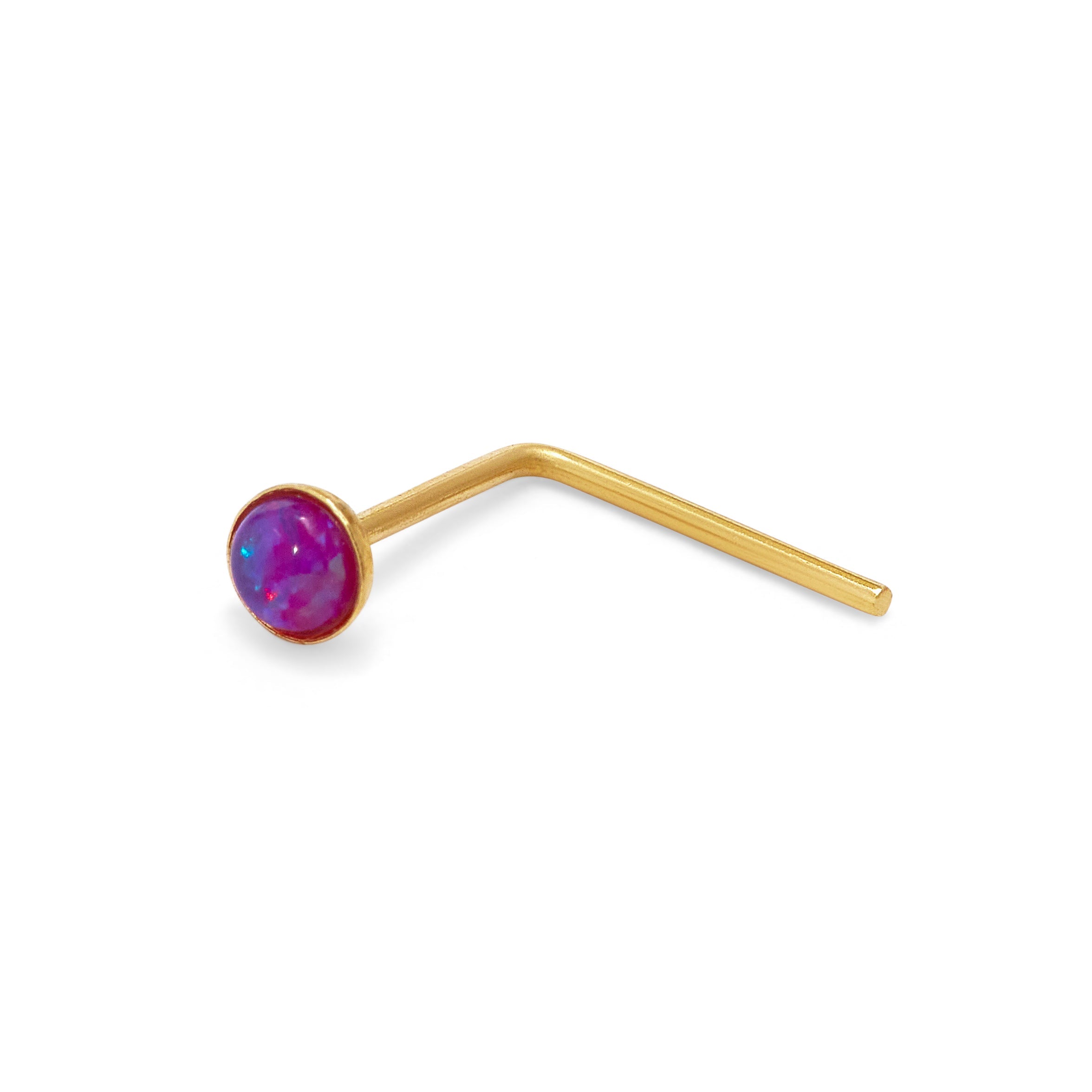 9ct Gold Purple Opal Stone L-Shaped 22Ga Nose Stud