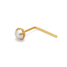 9ct Gold 2.5mm Freshwater Pearl L-Shaped 22Ga Nose Stud