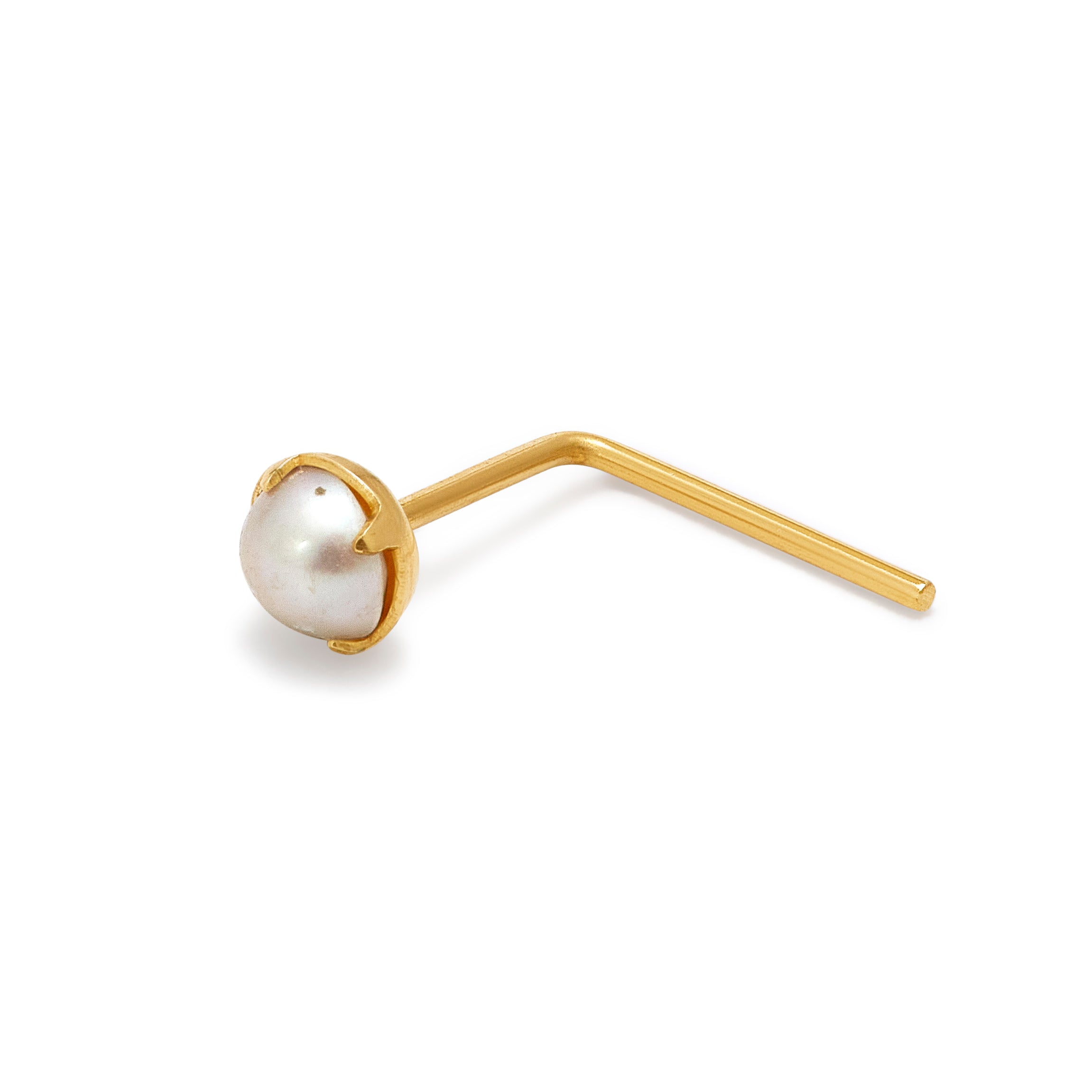 9ct Gold 2.5mm Freshwater Pearl L-Shaped 22Ga Nose Stud