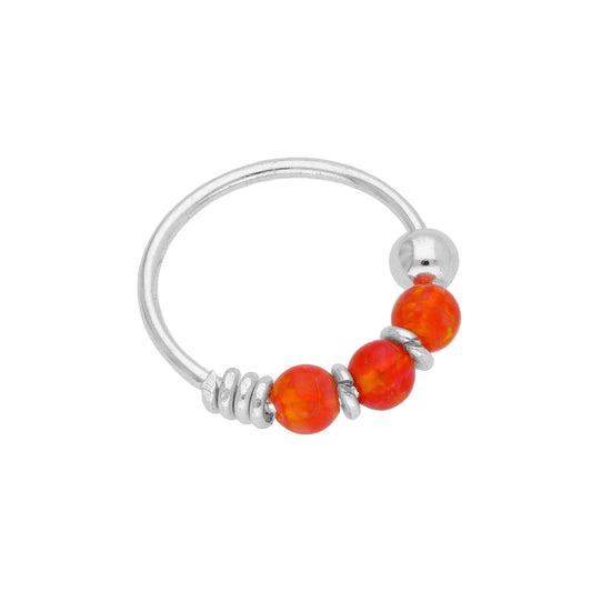 Sterling Silver Triple Orange Opal Bead 10mm 22Ga Nose Ring