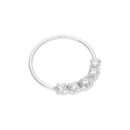 Sterling Silver 5 CZ Pave 10mm 24Ga Nose Ring