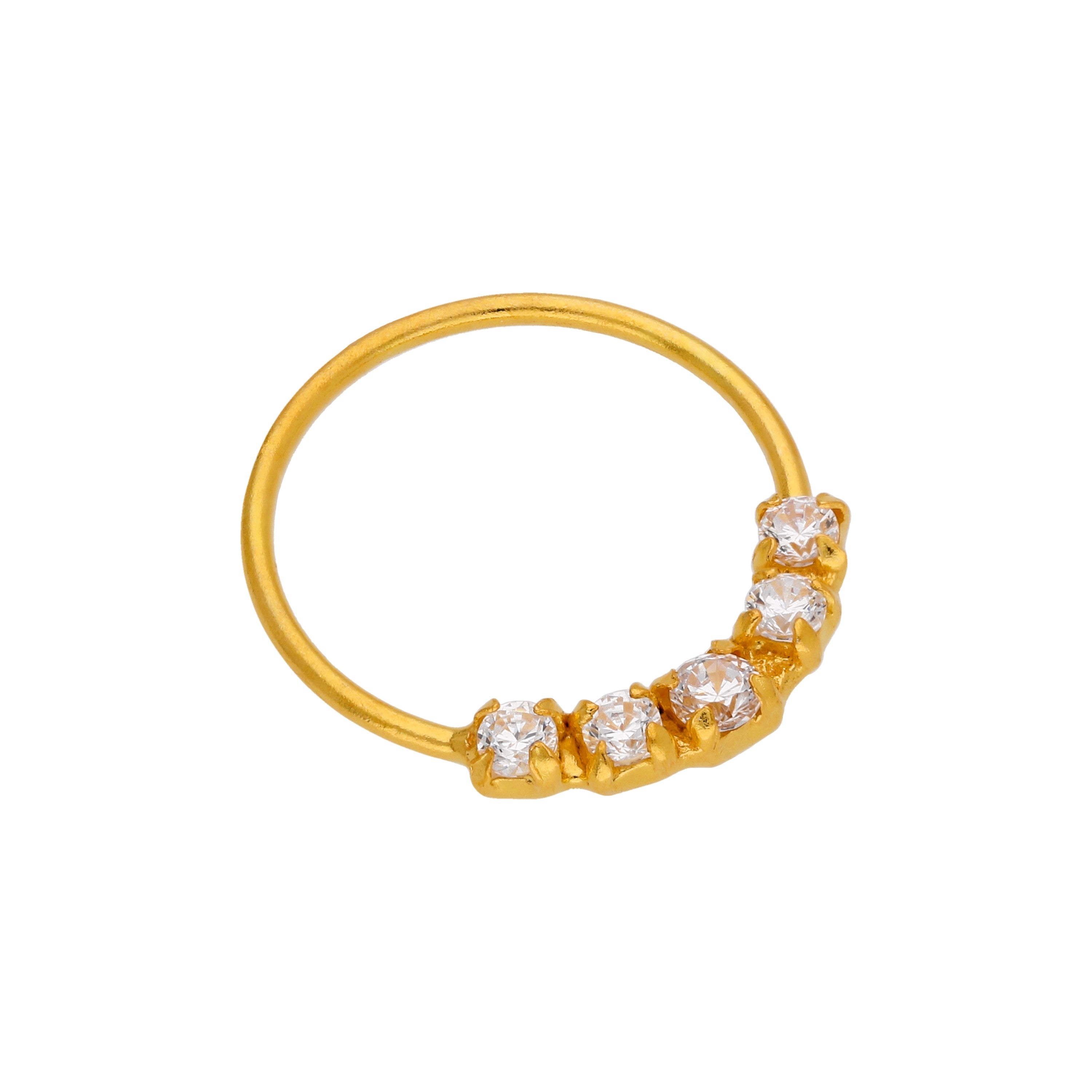 Gold Plated Sterling Silver 5 CZ Pave 10mm 22Ga Nose Ring