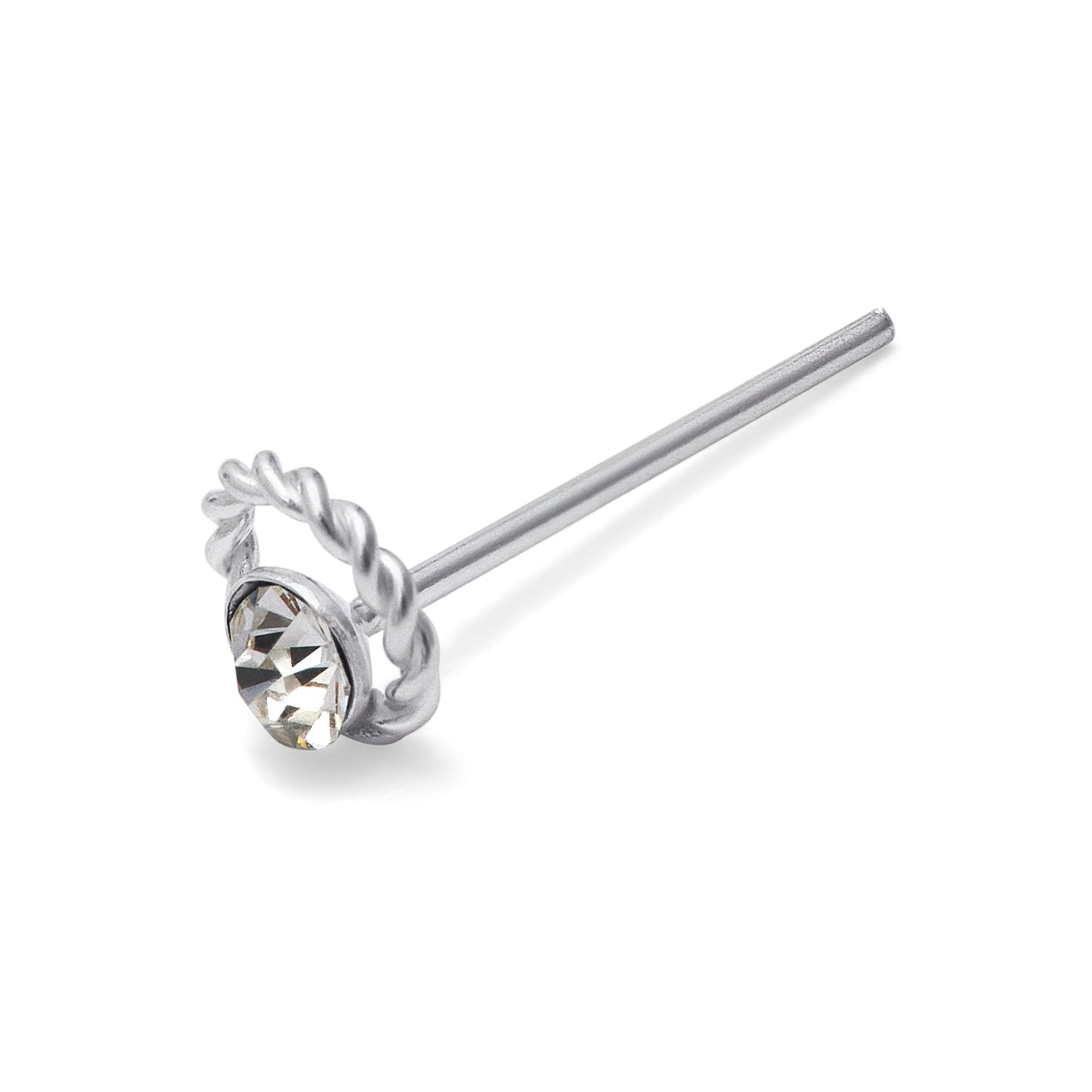 Sterling Silver Coil CZ 24Ga Straight Nose Pin Stud
