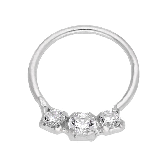 Sterling Silver Triple 2mm CZ 7mm 22Ga Nose Hoop Ring