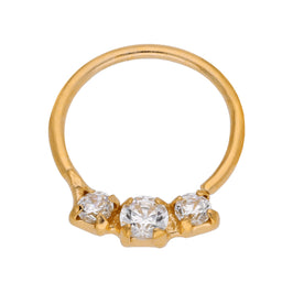 Gold Plated Sterling Silver Triple 2mm CZ 7mm 22Ga Nose Hoop Ring