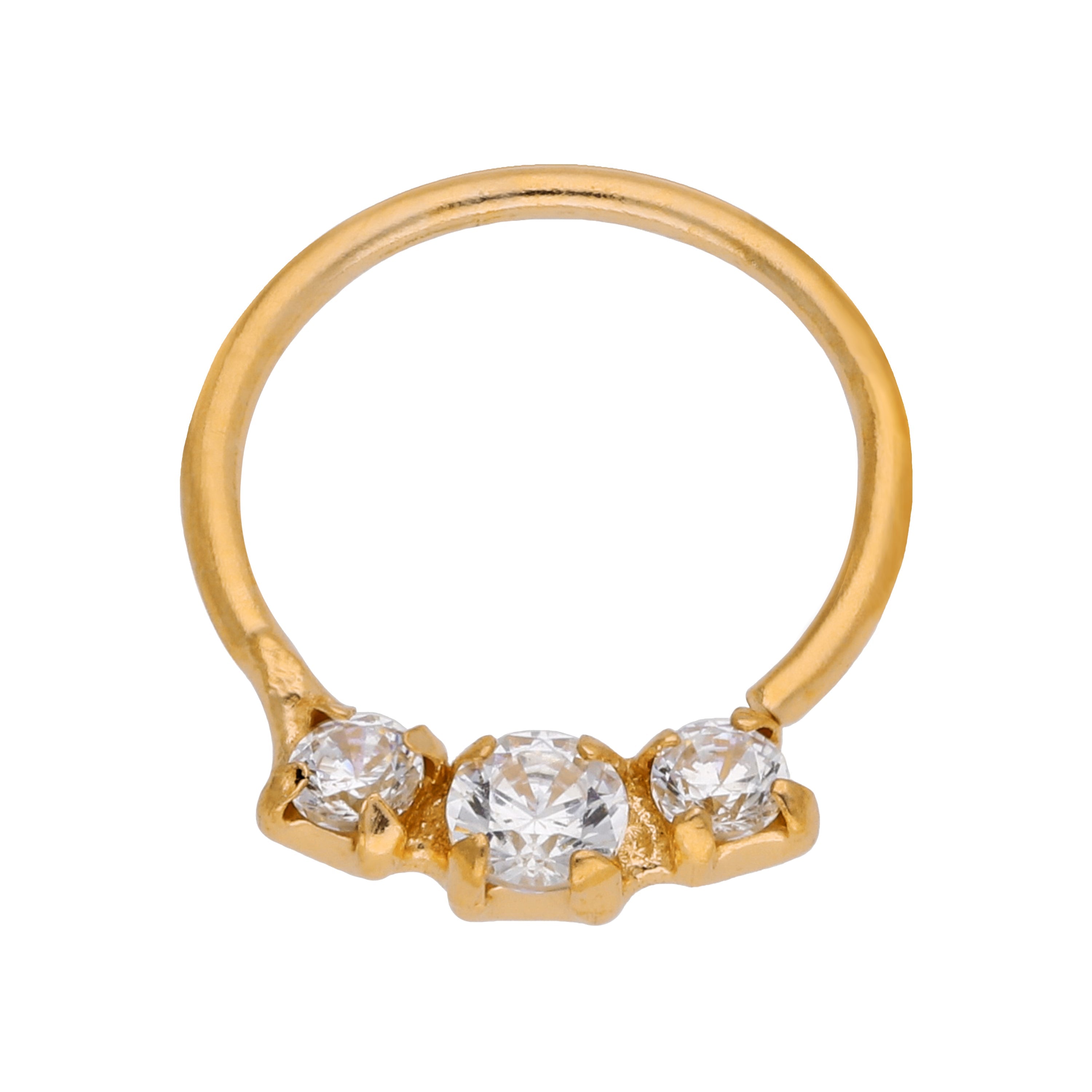 Gold Plated Sterling Silver Triple 2mm CZ 7mm 22Ga Nose Hoop Ring