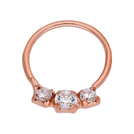Rose Gold Plated Sterling 2mm CZ 7mm 22Ga Nose Hoop Ring