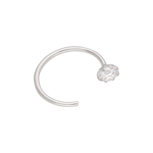 Sterling Silver CZ Claw Set Open Hoop 24Ga Nose Ring
