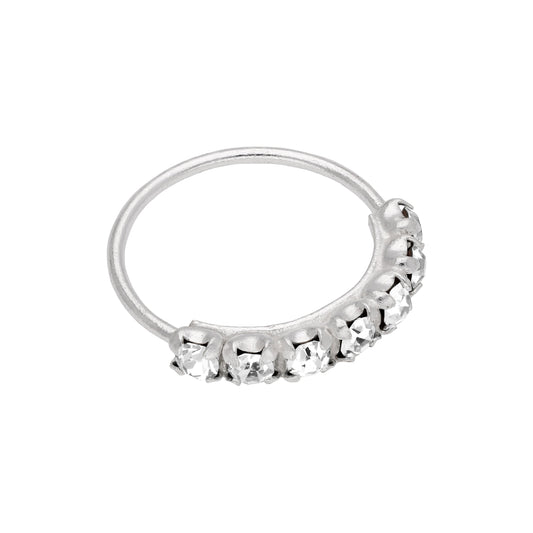 Sterling Silver 7 CZ Pave 10mm 24Ga Nose Ring