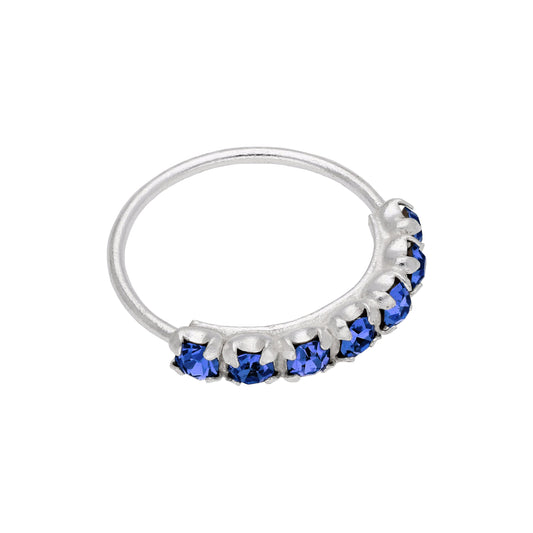 Sterling Silver Sapphire 7 CZ Pave 10mm 22Ga Nose Ring