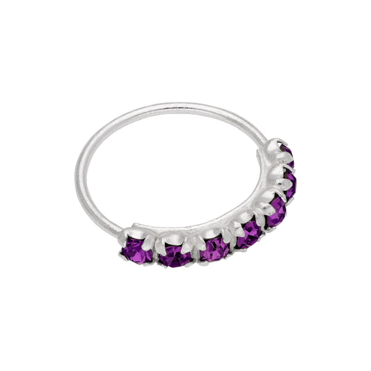 Sterling Silver Amethyst 7 CZ Pave 22Ga 10mm Nose Ring