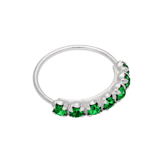 Sterling Silver Emerald 7 CZ Pave 10mm 24Ga Nose Ring