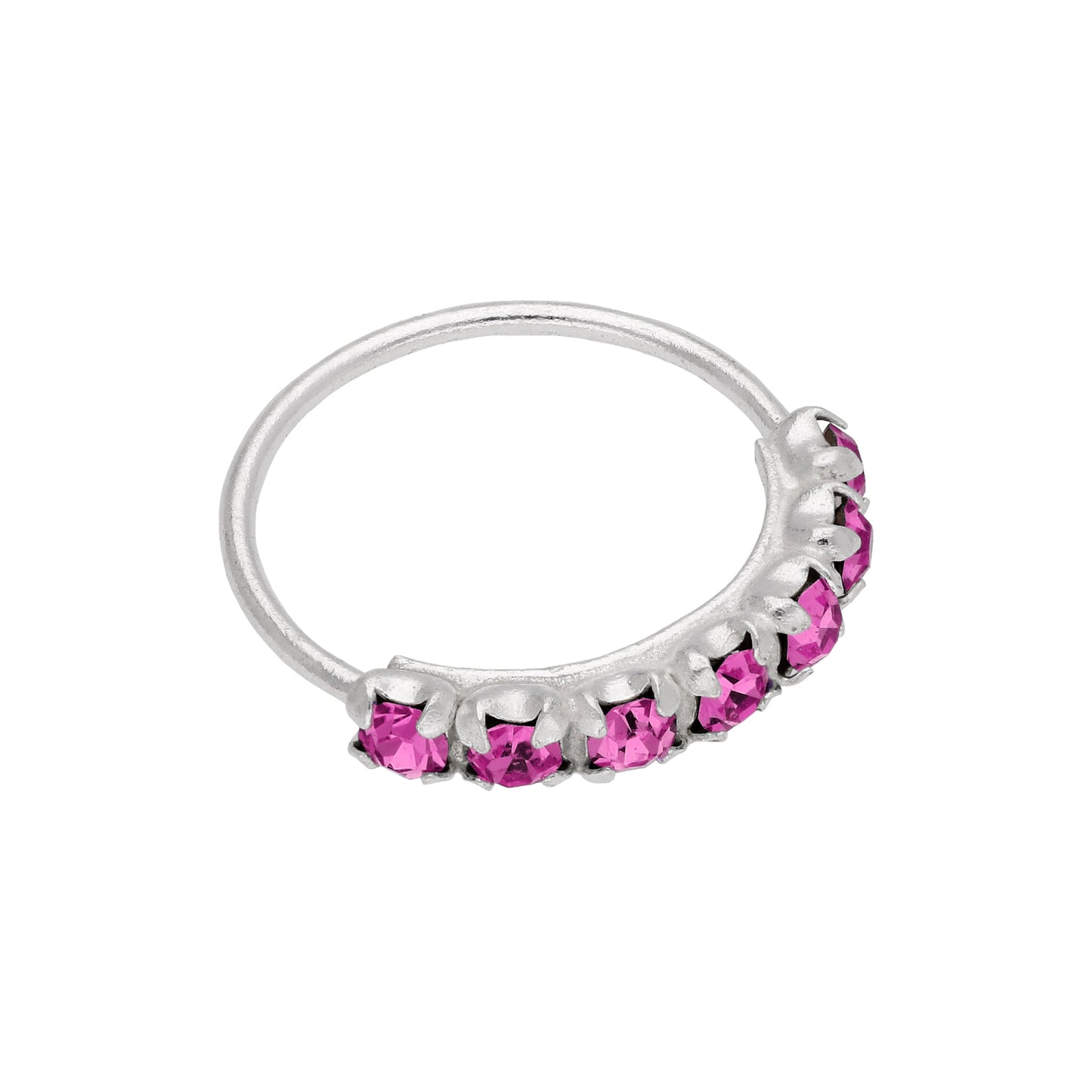 Sterling Silver Ruby 7 CZ Pave 10mm 24Ga Nose Ring