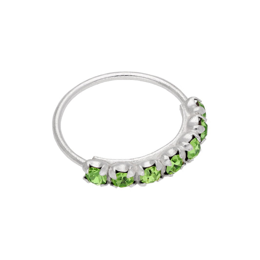 Sterling Silver Peridot 7 CZ Pave 10mm 24Ga Nose Ring