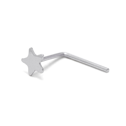 9ct White Gold Plain Star L-Shaped 22Ga Nose Stud