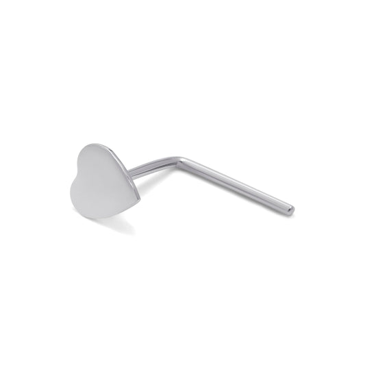 9ct White Gold Heart L-Shaped 22Ga Nose Stud