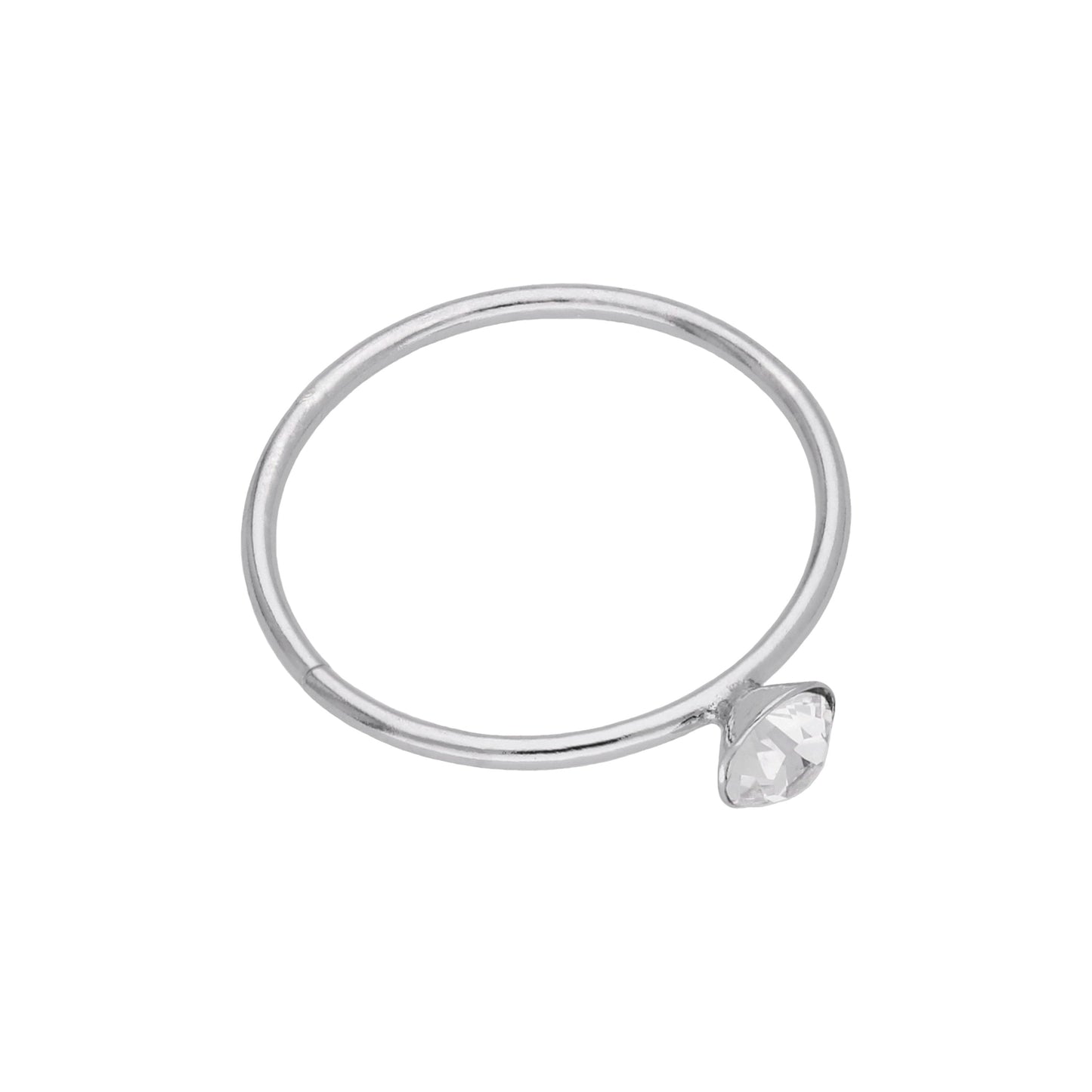 9ct White Gold Clear CZ Open Hoop 22Ga 10mm Nose Ring