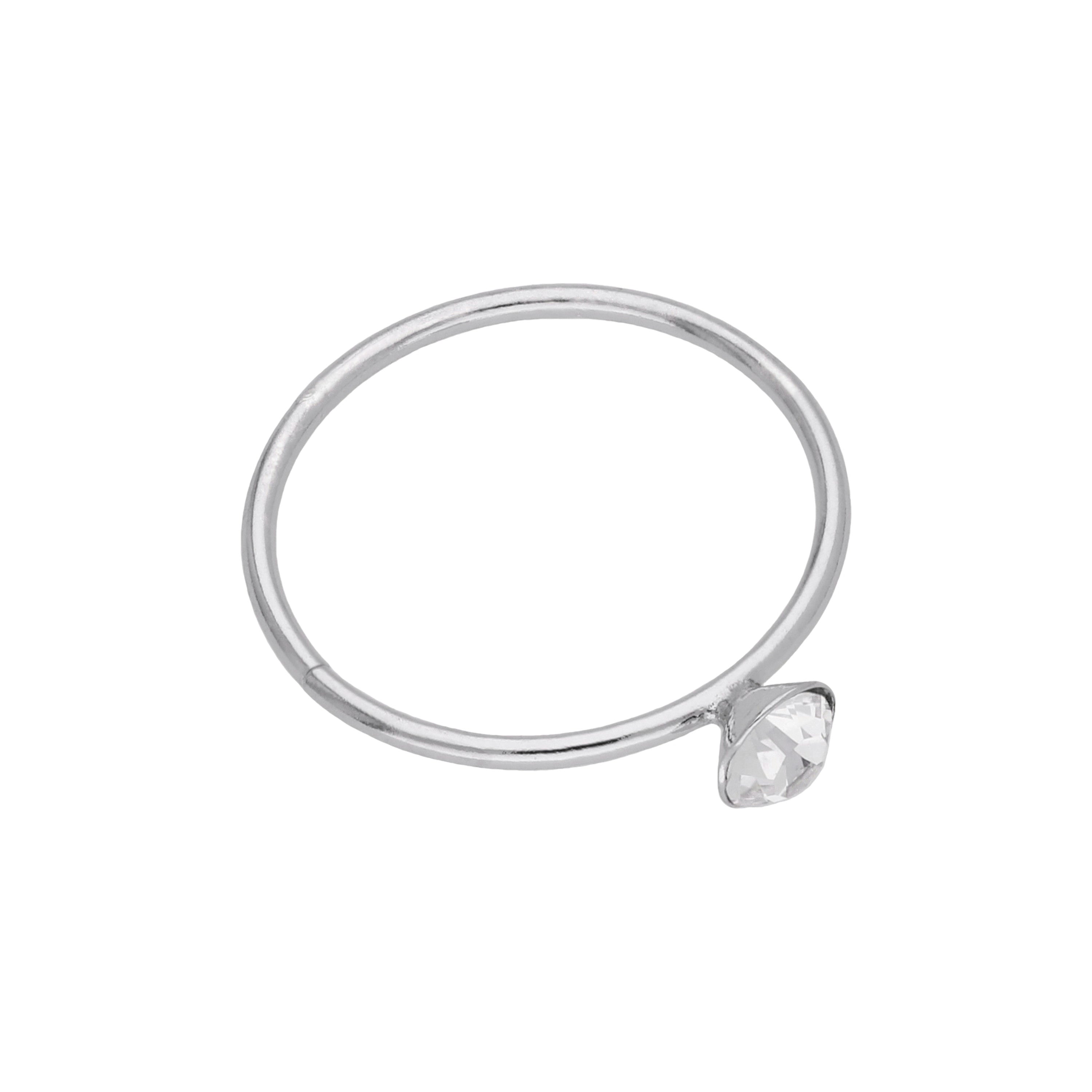 9ct White Gold Clear CZ Open Hoop 22Ga 10mm Nose Ring