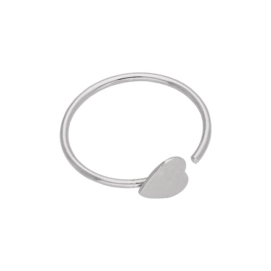 9ct White Gold 3mm Heart Open Hoop 9mm 22Ga Nose Ring
