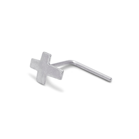 9ct White Gold Cross L-Shaped 22Ga Nose Stud